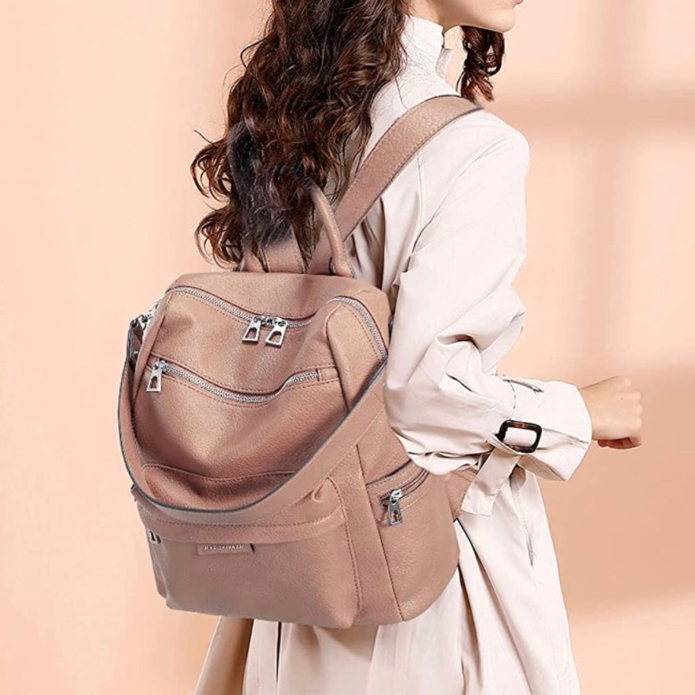 Vegan Leather Blush Pink Backpack  🎒, Travel Bag 🧳 or Large Purse 👜, NWT!